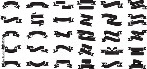 Set of Ribbon symbol. silhouette vector icon illustration with white background