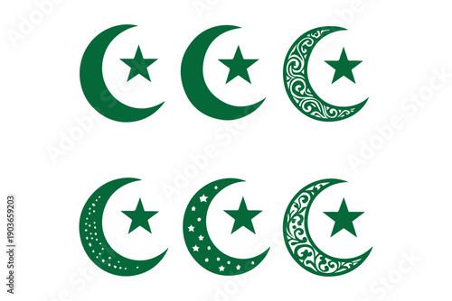 Islamic Crescent Moon Archway with Star Symbol in Traditional Design 