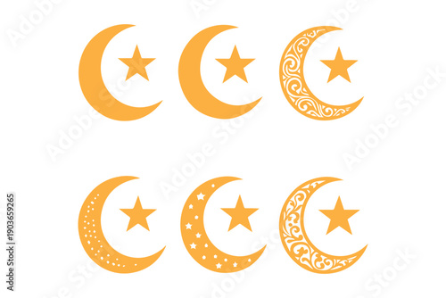 Islamic Crescent Moon Archway with Star Symbol in Traditional Design 