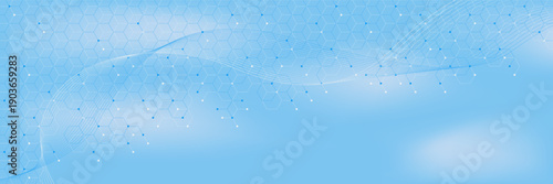 Abstract molecular structure and genetic engineering with hexagon pattern and wave flow. Design for health care, medicine, research and science innovation. Vector