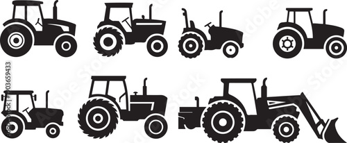 Set of tractor. silhouette vector icon illustration with white background