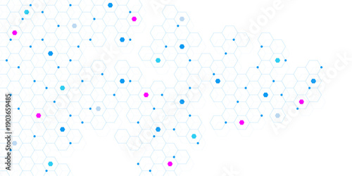 Abstract hexagon pattern with points for healthcare and technology background. 3D big data cubes quantum computer. Vector