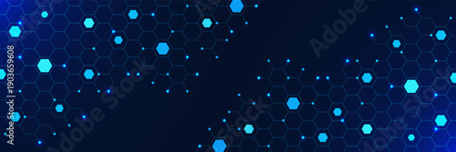 Abstract technology background with hexagon pattern. High tech global network connection and quantum computer concept. Vector