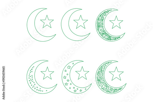 Crescent Moon and Star Symbol, Islamic Icon. 
