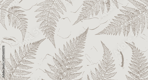 Elegant botanical pattern with fern leaves on textured background