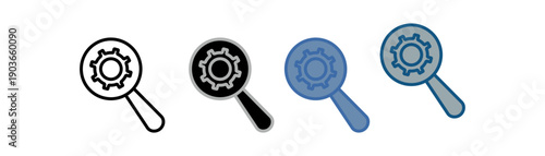 
seo icon set multiple style collection with magnifying glass and gear design