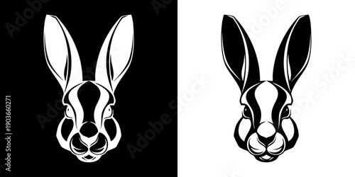 Stylized Rabbit Head Illustrations in Black and White