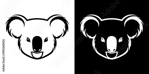 Koala face illustration in black and white, a simple yet striking visual representation of an Australian animal