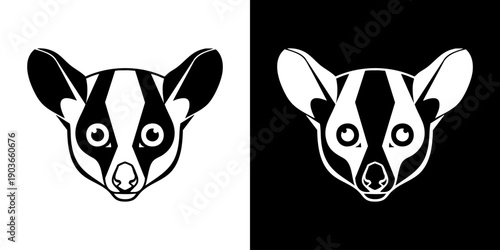Illustration of a badger's face depicted in black and white, showcasing detailed features and contrasting backgrounds