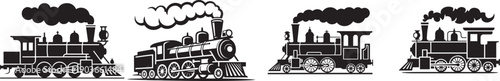 Vintage steam engine train. silhouette vector icon illustration with white background