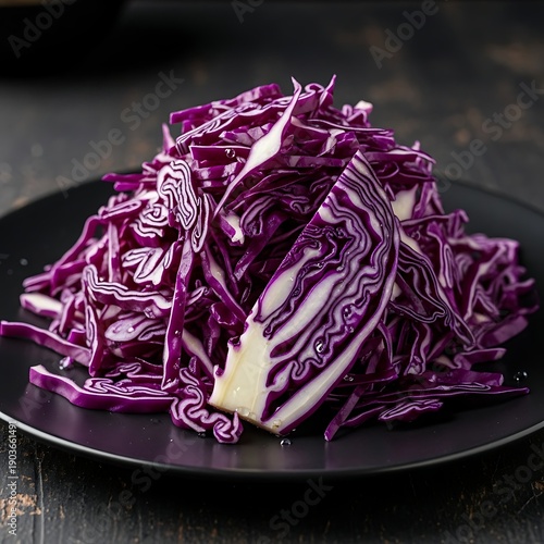 Fresh Purple Cabbage on Black Plate.