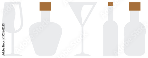 Glass And Bottle Silhouette Set.