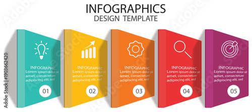 Vector infographic template. Infographic element in the form of a tower or stack with multi-colored positions. Infographic template, vector cubes and squares. Set of vector 3d graph modern infographic