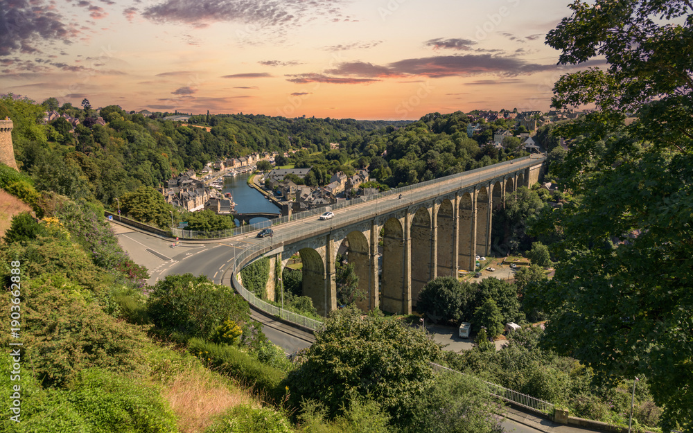 Fototapeta premium Spectacular view with the Bridge in Dinan in Normandy, a famous landmark in France