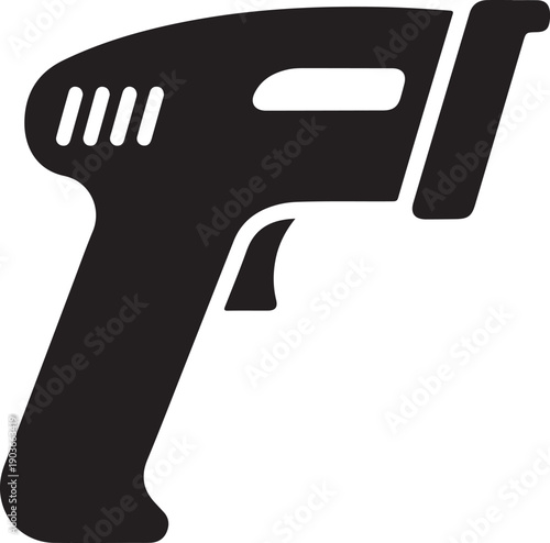A black silhouette illustration of a handheld barcode scanner