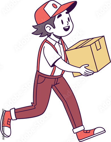 Delivery man running with cardboard box package