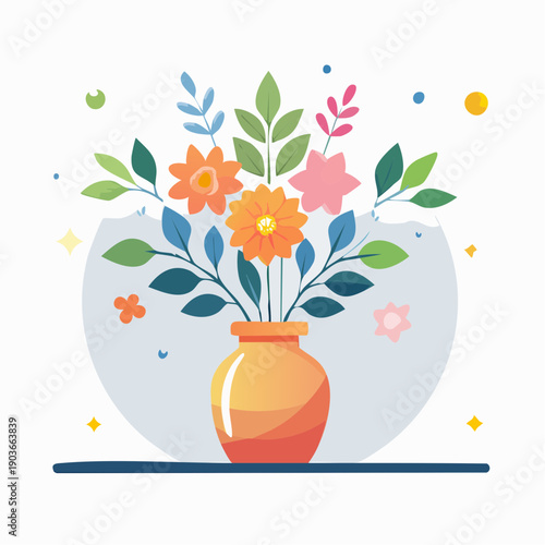 Vibrant floral arrangement in a ceramic vase, a charming display of nature's beauty