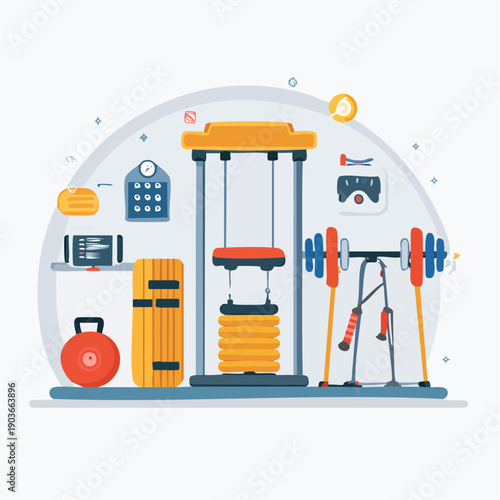 Vibrant illustration of a contemporary gym interior equipped for health, fitness, and productive workouts