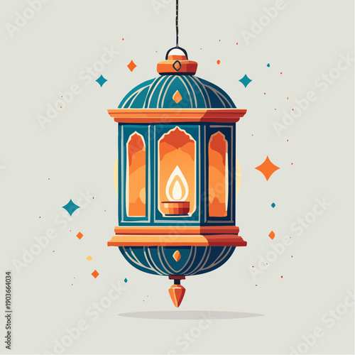 Ramadan lantern with lit candle and sparkling decorations