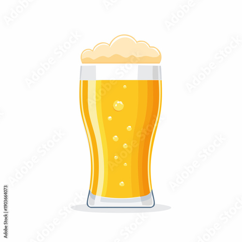 A refreshing glass of golden lager beer with frothy head and bubbles