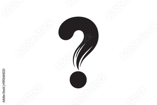 Black question mark with flowing lines on a white background