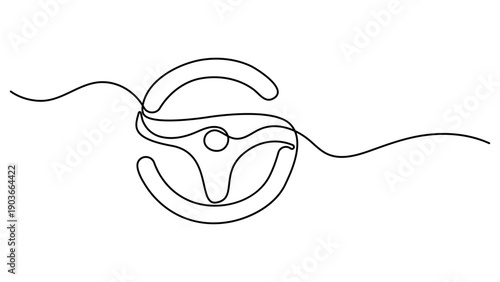 Simple continuous line drawing of a Car steering wheel. One line art, Line art graphic style. Vector illustration