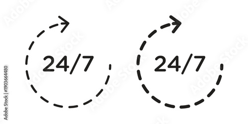24 7 icon vector on trendy design. Outline vector stock illustration.