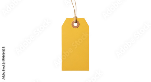 Fotografie Blank yellow tag isolated PNG on transparent background, price label for retail