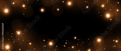 Glittering particles of fairy dust, light. Magic concept. Glowing dust. Dusty gold. Abstract background with bokeh effect. Vector illustration