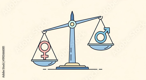 A blue scale with gender symbols on each side representing equality and balance between male and female gender equality