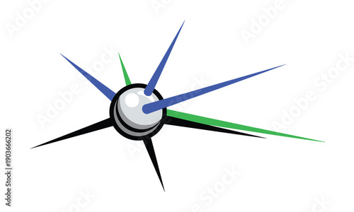 Abstract 3D geometric sphere with protruding rays and lines representing technology, innovation, and connectivity