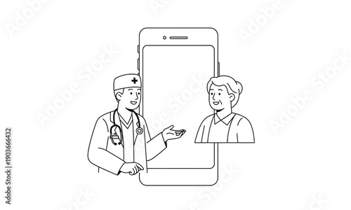 Doctor consulting an elderly patient via a smartphone video call for remote healthcare and medical advice