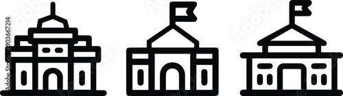 School Building Line Icon Set