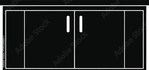 Modern black sideboard with two doors and white trim