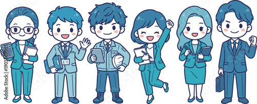 職種別ビジネスパーソンのデフォルメキャラクターイラスト