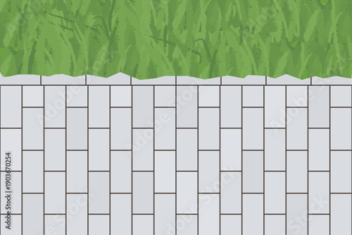 Pavement desing. Stepladder vertical tile and grass on the side of the tile. Vector.