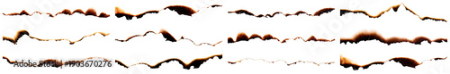 Photos collection of various burnt paper edges isolated on a transparent background, perfect for adding distressed texture