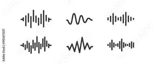 Audio wave icon set. Music waveform. Sound equalizer. Voice record. Editable stroke.