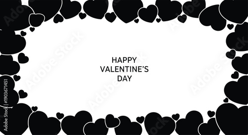 A black and white valentines day card with a heart shaped border and text in the center.