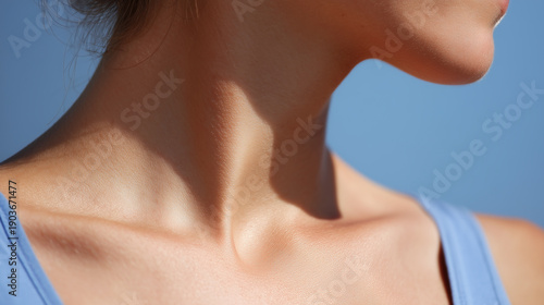 Collarbone hollow sunlight smooth skin contour neck profile
