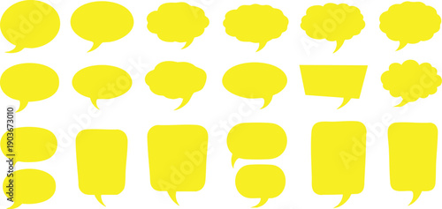 Bright yellow speech and thought bubbles arranged on a white background