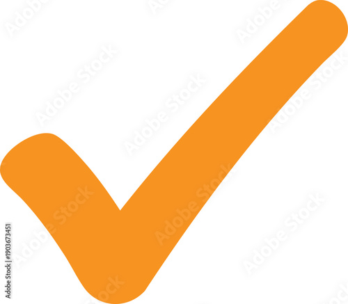 Bright orange check mark symbol isolated on a white background for approval tick