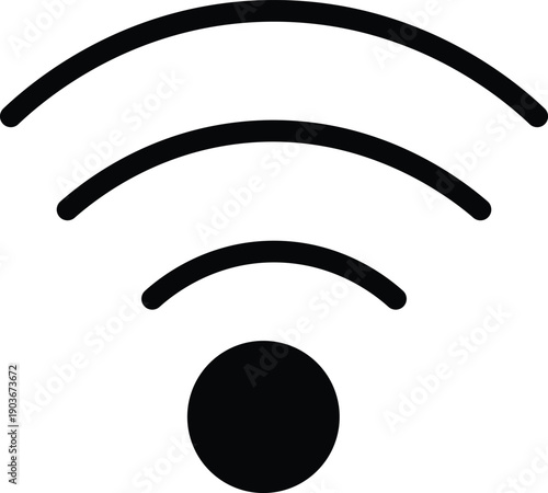Black Wi- Fi signal with three curved radiating lines and a solid circle Keywords: wifi, signal