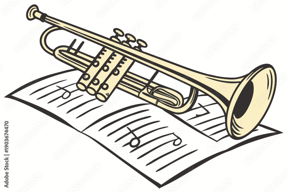 Obraz premium A vector illustration of a trumpet lying on sheet music