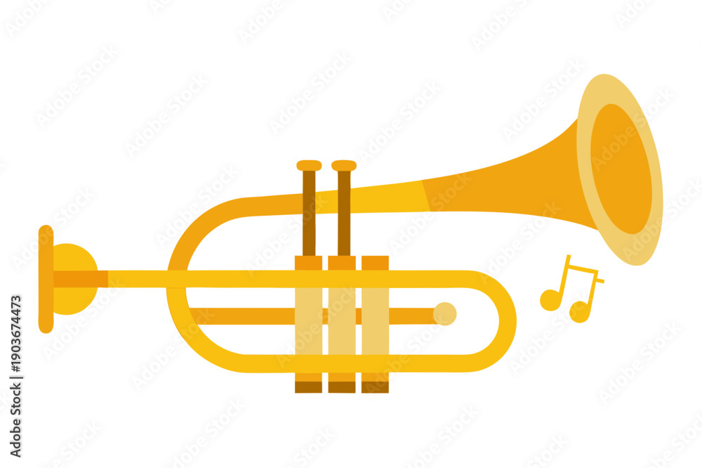 Obraz premium A vibrant yellow trumpet icon with musical notes on a white background