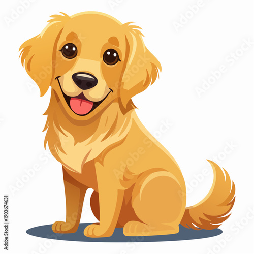 Joyful Golden Retriever Portrait: A cute golden retriever, radiating happiness, is captured in an expressive illustration, perfect for evoking warmth and affection.