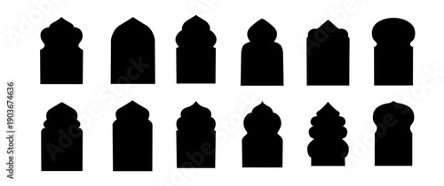 set of silhouettes islamic arch door