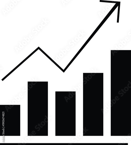 Black bar chart with upward trending line graph indicating business progress Keywords: chart