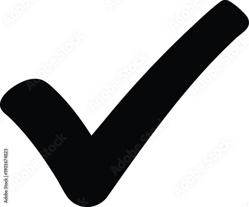 Black check mark symbol isolated on a clean white background for approval or confirmation