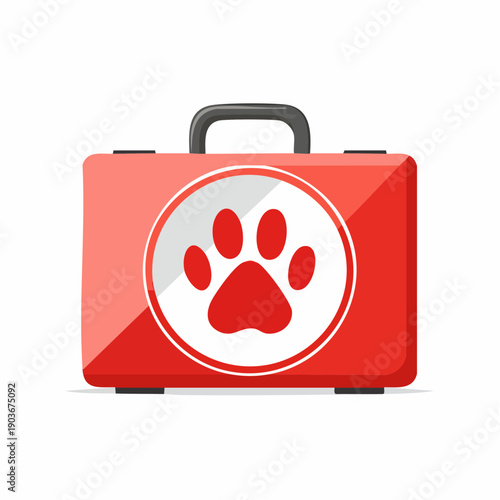 Pet First Aid Kit: A vibrant, red first aid kit, emblazoned with a paw print emblem, ready to provide essential care and assistance for beloved animal friends. 